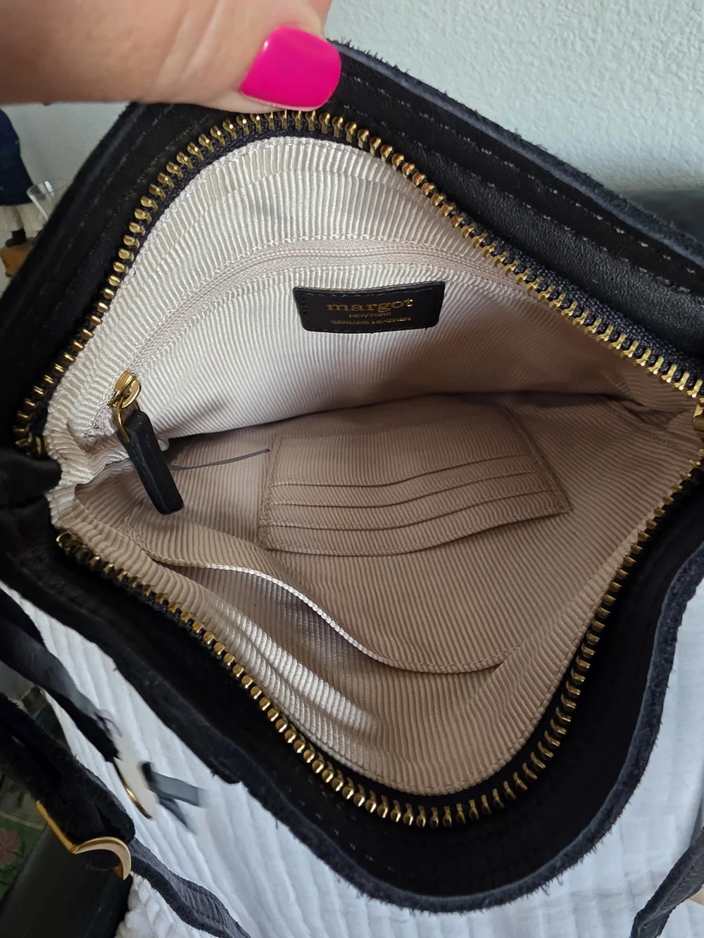 margot Black Leather Slim Messenger Crossbody Bag